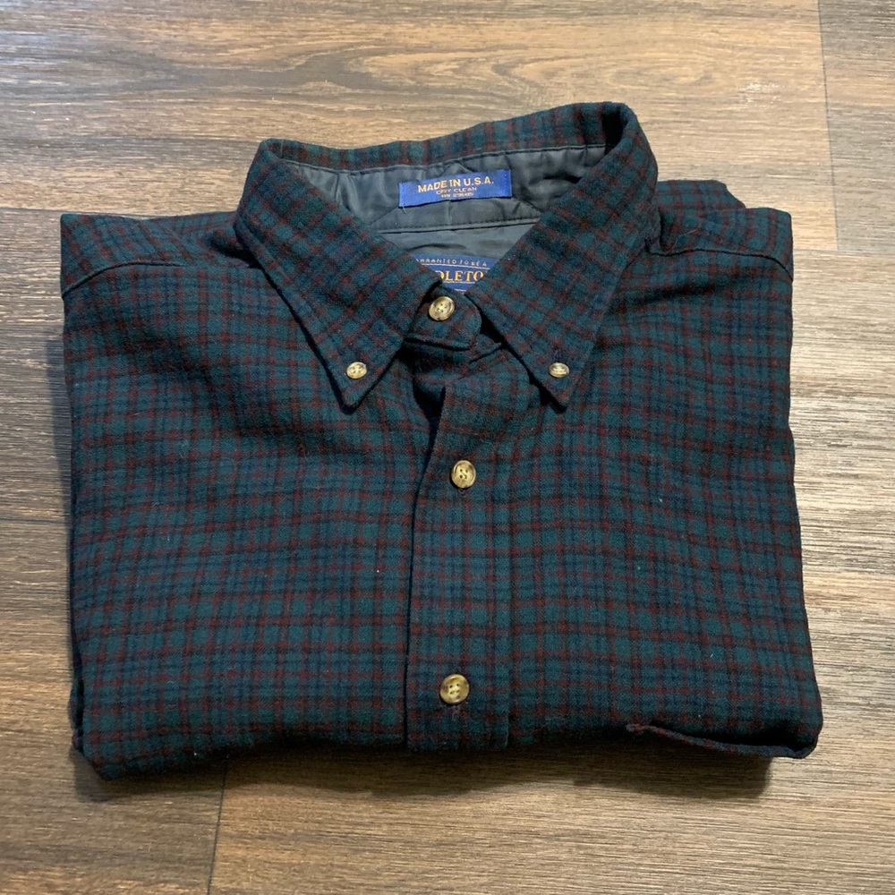 Pendleton Oxford Wool Long Sleeve Shirt - Green/Navy/Burgundy - L - Picture 1 of 3